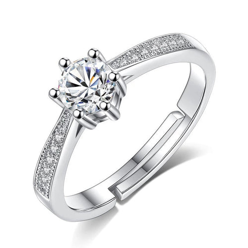Women's Crown Cut Zirconia Paved Silver Plated Adjustable Ring