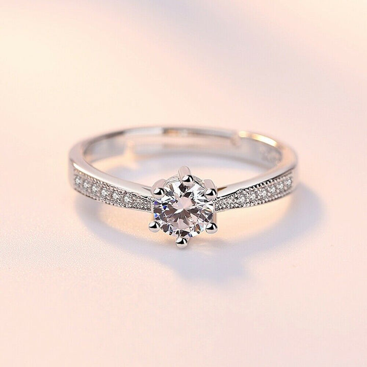 Women's Crown Cut Zirconia Paved Silver Plated Adjustable Ring