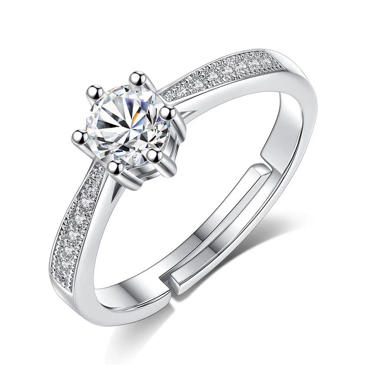 Women's Crown Cut Zirconia Paved Silver Plated Adjustable Ring