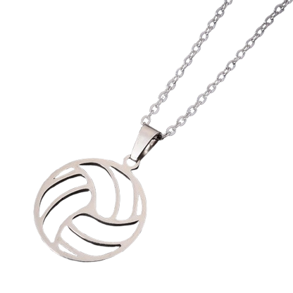 Men's Silver Plated Volleyball Pendant Necklace With Cable Chain
