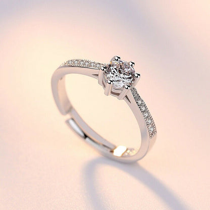Women's Crown Cut Zirconia Paved Silver Plated Adjustable Ring